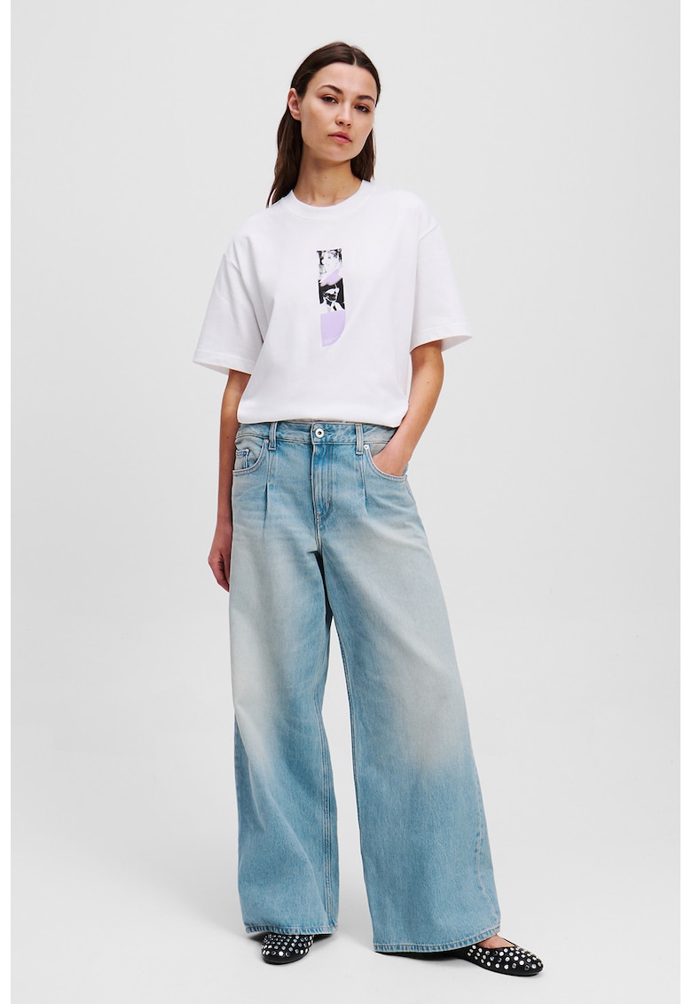 Дънки с широк крачол и захабен ефект - Светлосин KARL LAGERFELD JEANS