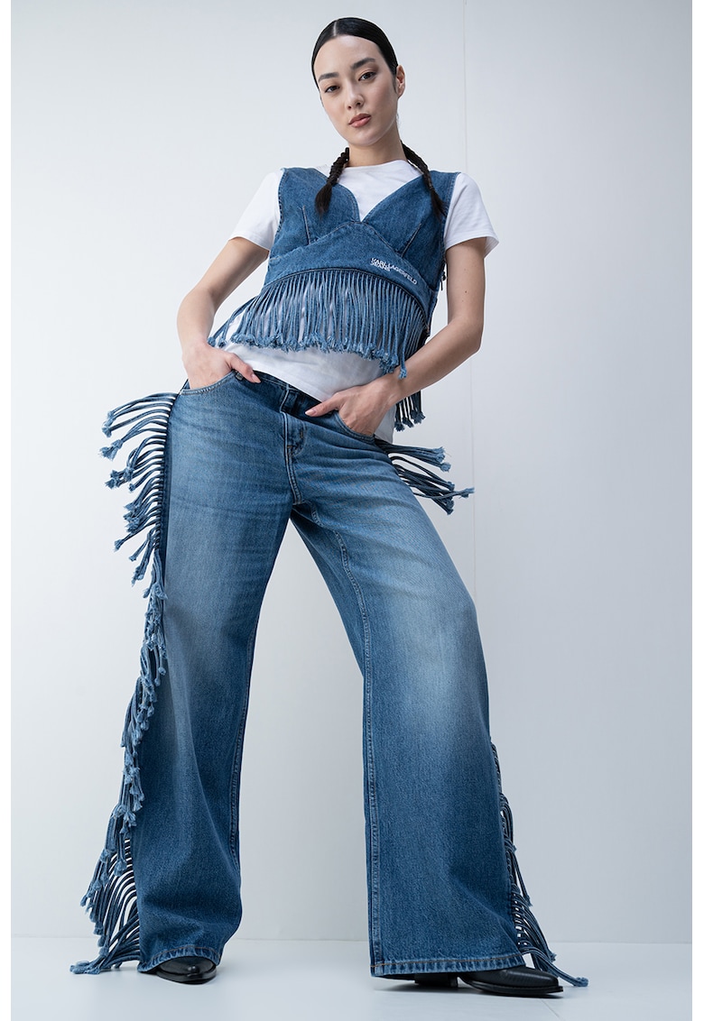 Дънки с широк крачол и пискюли - Син меланж KARL LAGERFELD JEANS