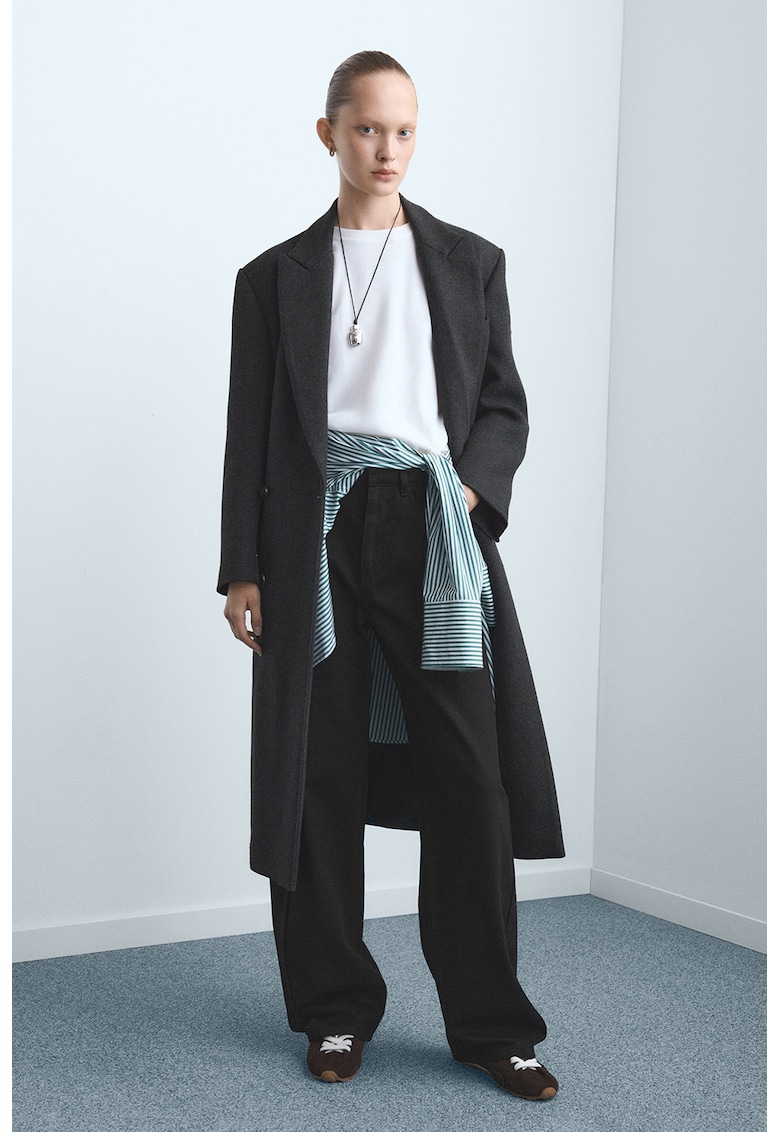 Дънки с широк крачол и средновисока талия - Черен Mango