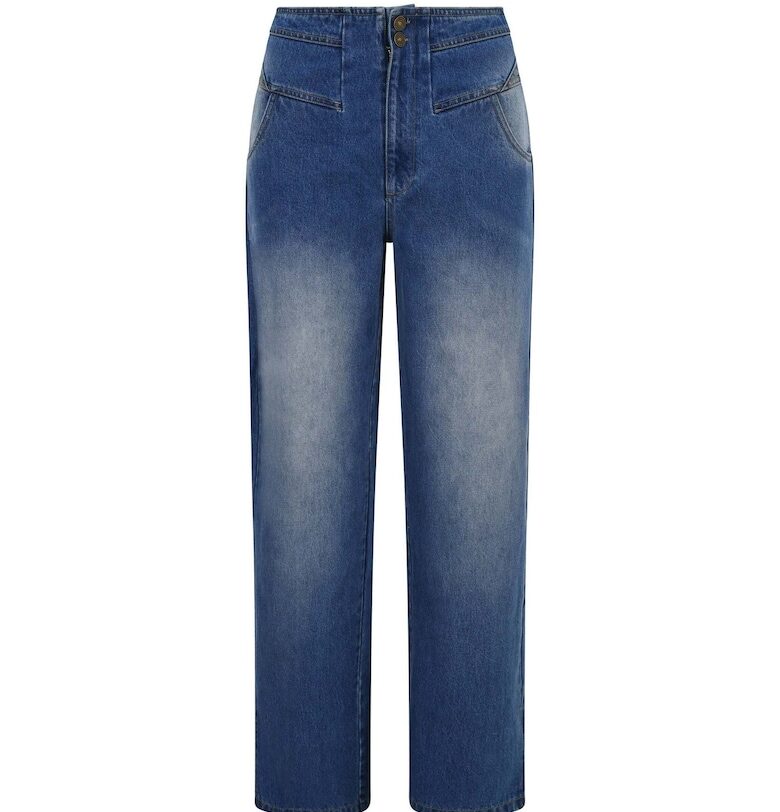 Дънки с широк крачол с висока талия и цепки встрани - Син BALOU