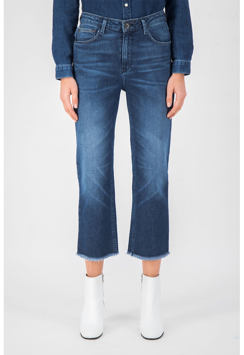 Дънки със захабен ефект и незавършени краища - Тъмносин Garcia