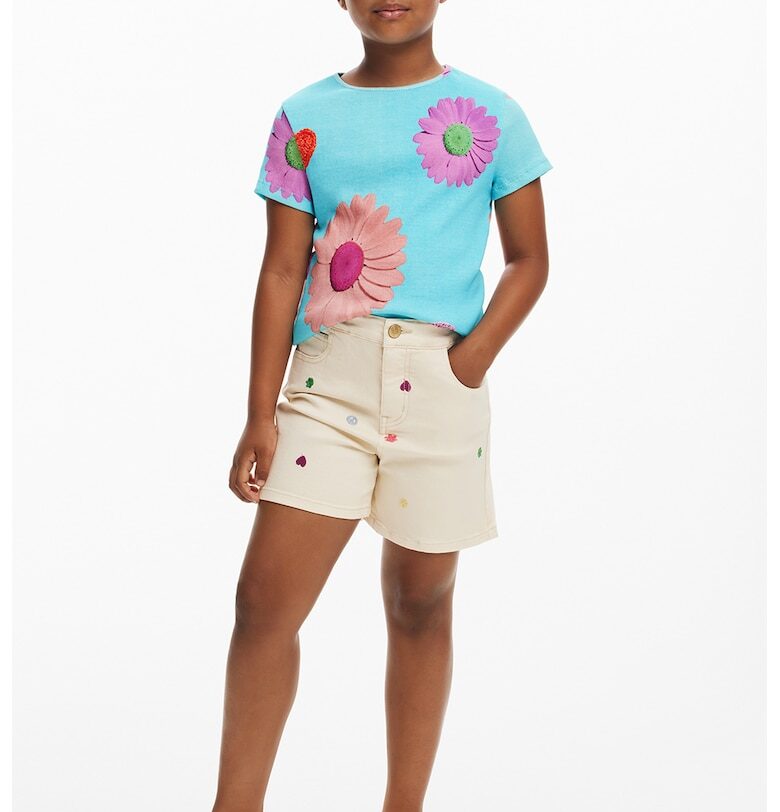 Дънков къс панталон с бродерии - Крем DESIGUAL