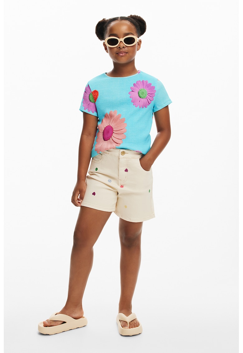 Дънков къс панталон с бродерии - Крем DESIGUAL