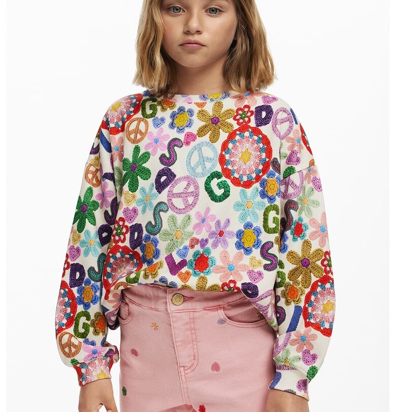 Дънков къс панталон с бродерии - Светлорозов DESIGUAL