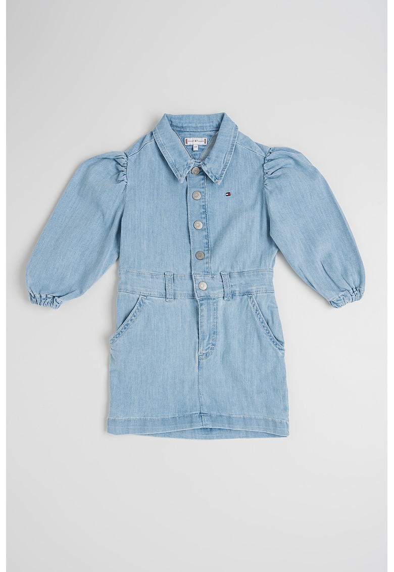 Дънкова къса рокля с бухнали ръкави - Прашно синьо Tommy Hilfiger