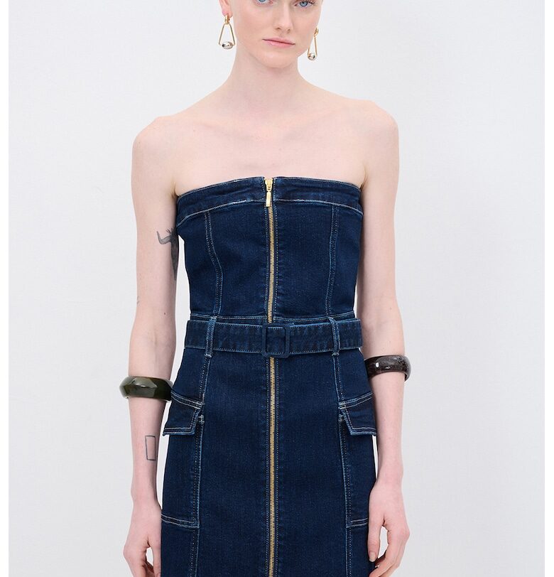 Дънкова къса рокля с колан - Тъмносин adL