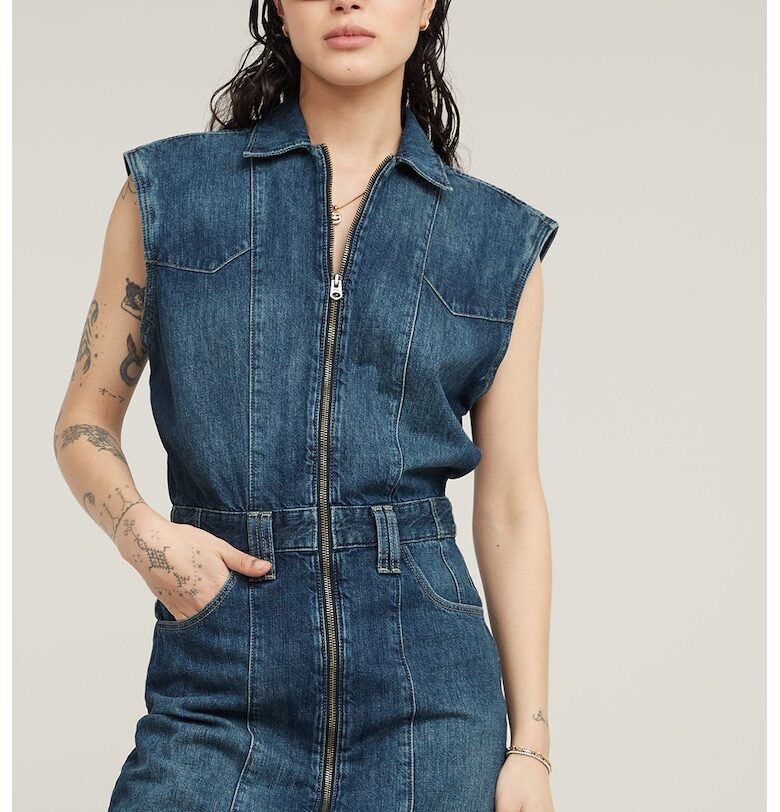 Дънкова къса рокля с отделящи се ръкави - Син G-STAR