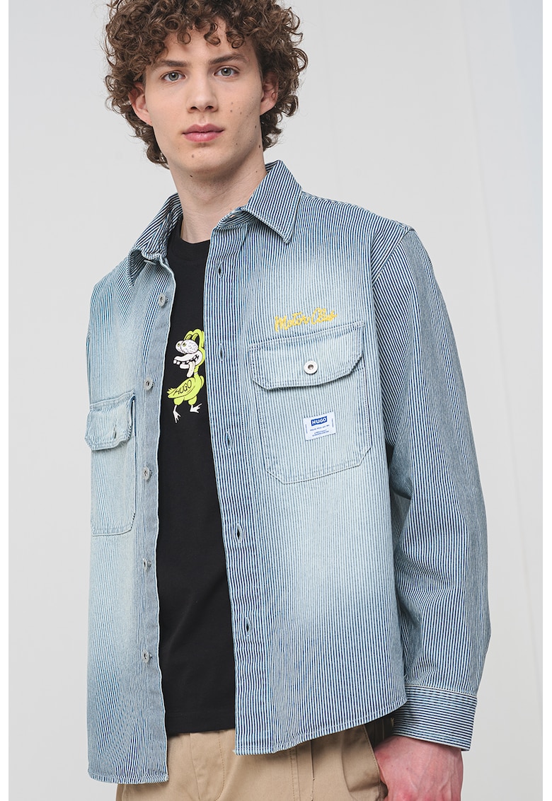 Дънкова риза деграде на райе - Бледожълт/Мръснобял/Син HUGO