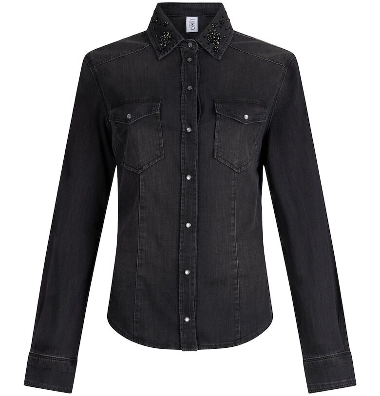 Дънкова риза с декоративни камъни - Избеляло черно Liu Jo