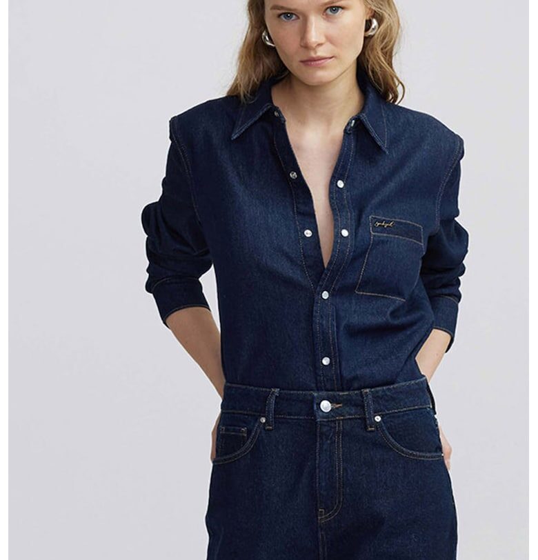 Дънкова риза с дълги ръкави - Тъмносин Ipekyol