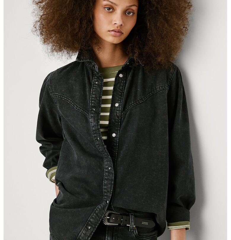 Дънкова риза с капси - Антрацитно сиво Pepe Jeans London