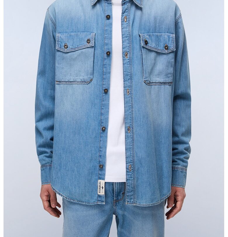 Дънкова риза с овален подгъв - Светлосин меланж Napapijri