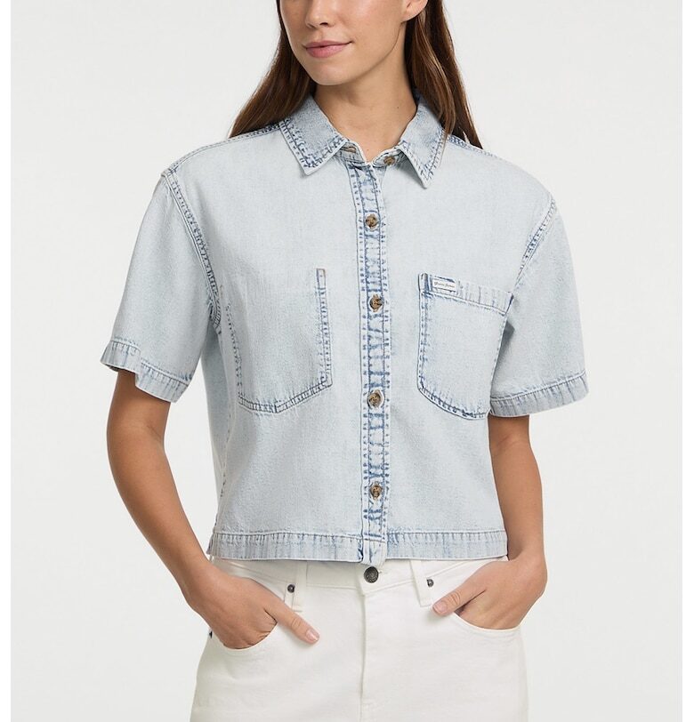 Дънкова риза със захабен ефект - Ледено синьо GUESS JEANS