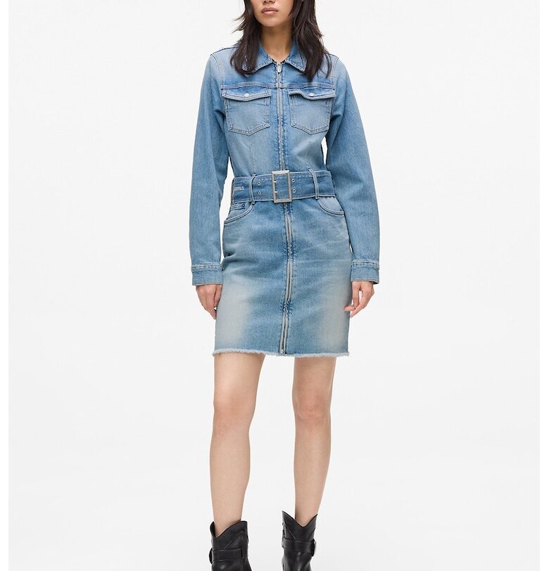 Дънкова рокля по тялото с колан - Пастелносин KARL LAGERFELD JEANS