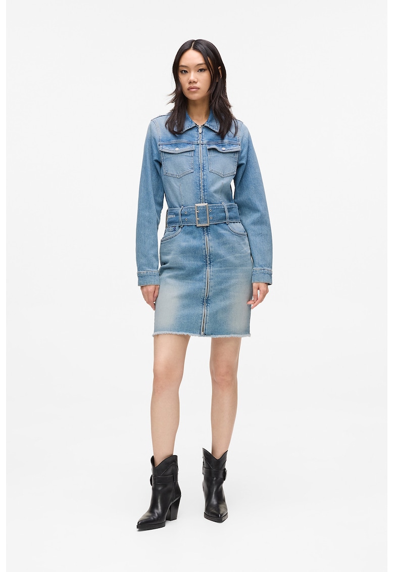 Дънкова рокля по тялото с колан - Пастелносин KARL LAGERFELD JEANS