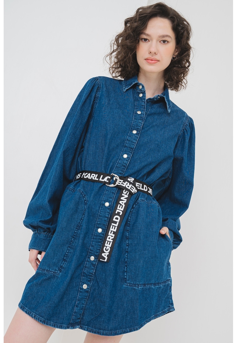 Дънкова рокля-риза с капси - Тъмносин KARL LAGERFELD JEANS