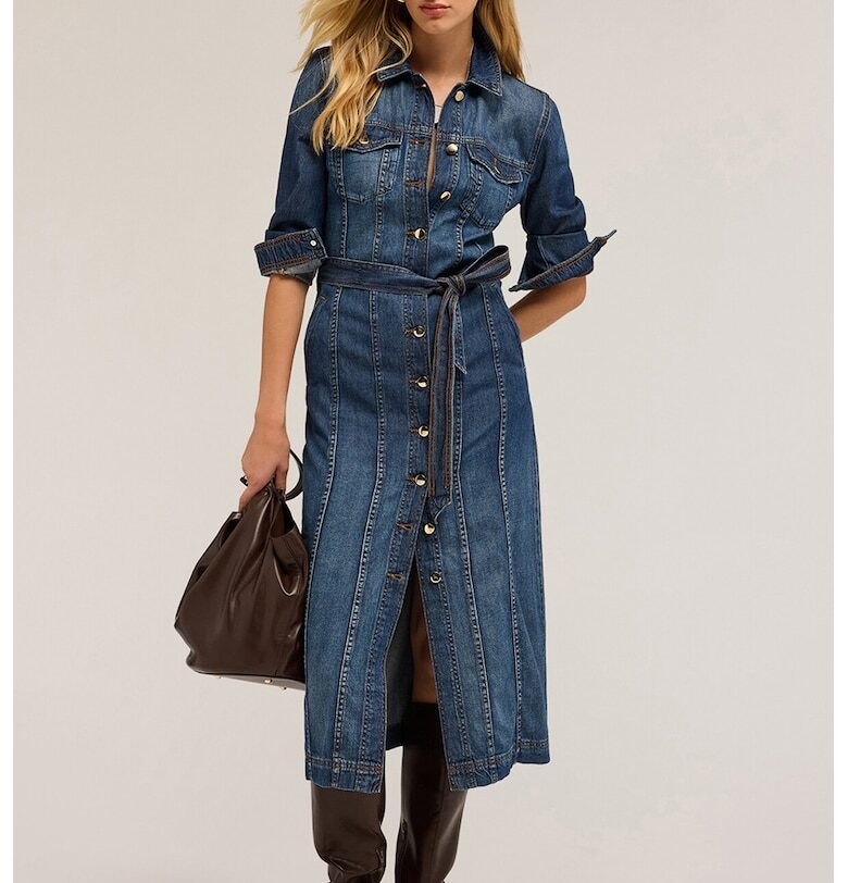 Дънкова рокля-риза с лиосел - Син меланж Motivi