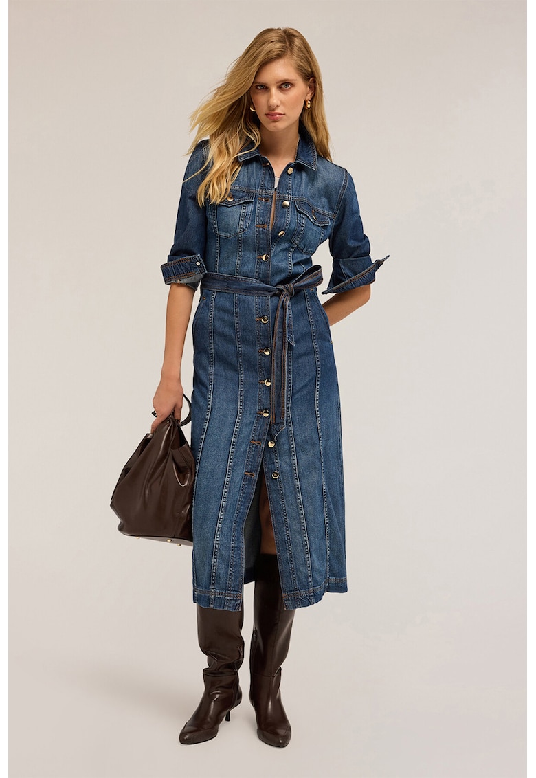 Дънкова рокля-риза с лиосел - Син меланж Motivi