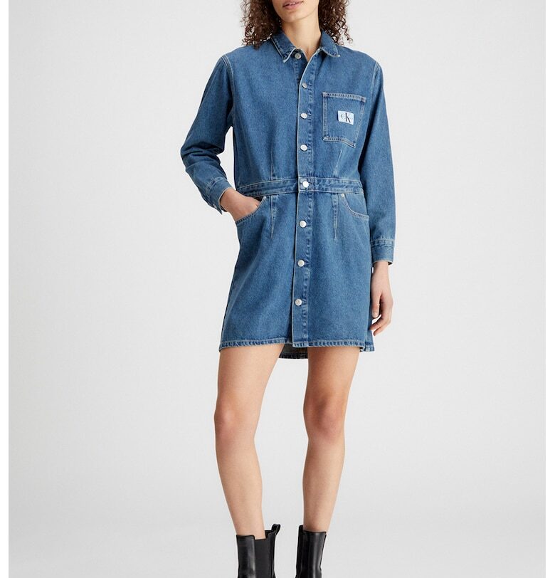 Дънкова рокля с джоб на гърдите - Тъмносин CALVIN KLEIN JEANS