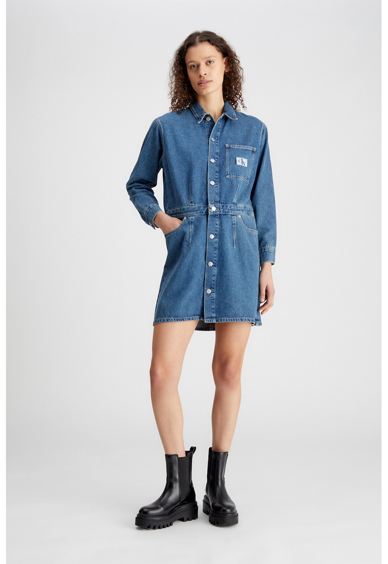 Дънкова рокля с джоб на гърдите - Тъмносин CALVIN KLEIN JEANS