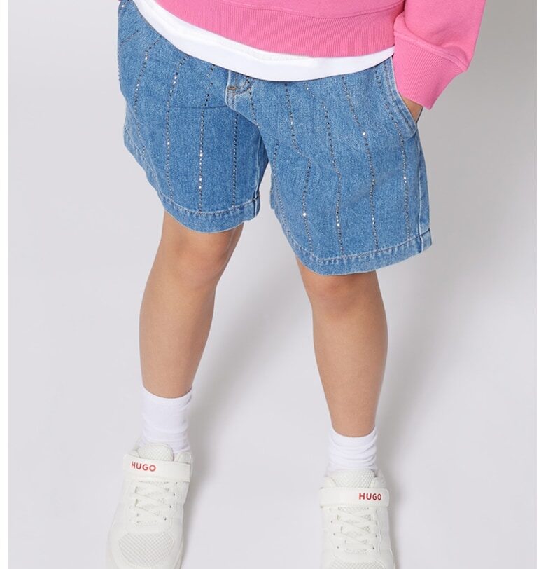Дънкови бермуди с декоративни камъни - Син/Сребрист HUGO