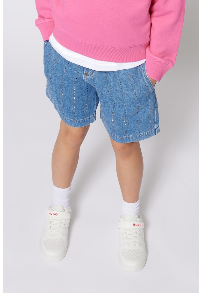 Дънкови бермуди с декоративни камъни - Син/Сребрист HUGO