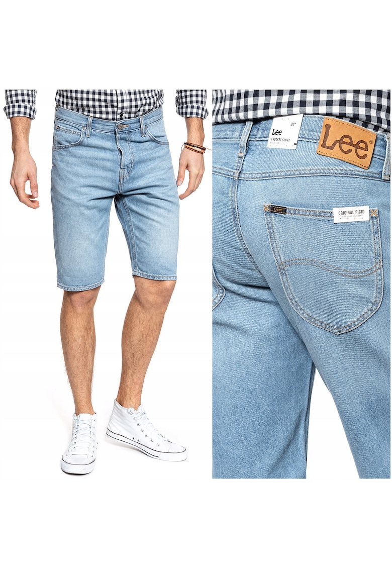 Дънкови шорти - къси с 5 джоба - кройка: стандартна - стил: права - височина на талията: средна - закопчаване: цип - сини Lee