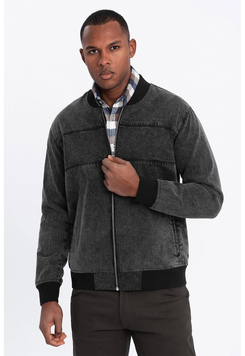 Дънково яке бомбър - Избеляло черно OMBRE