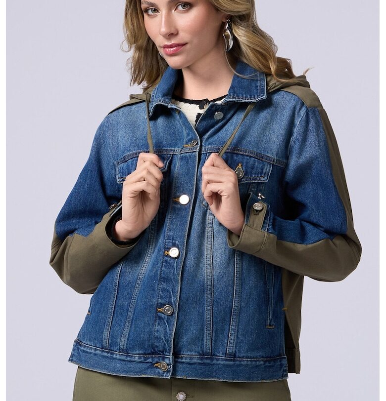 Дънково яке с качулка - Каки/Син Oltre