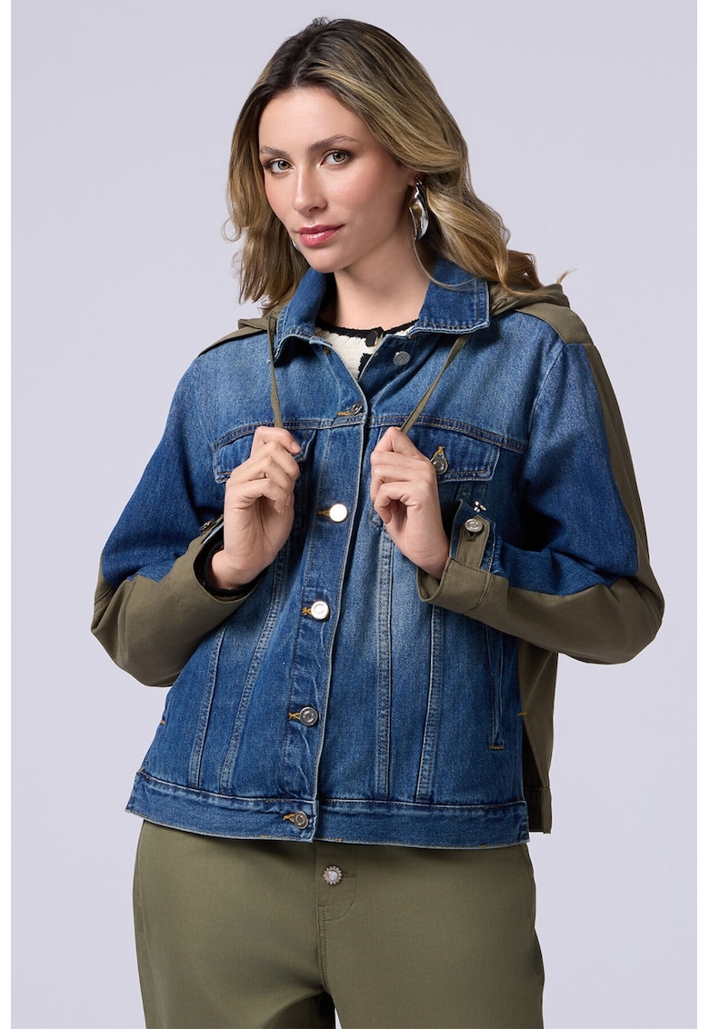 Дънково яке с качулка - Каки/Син Oltre