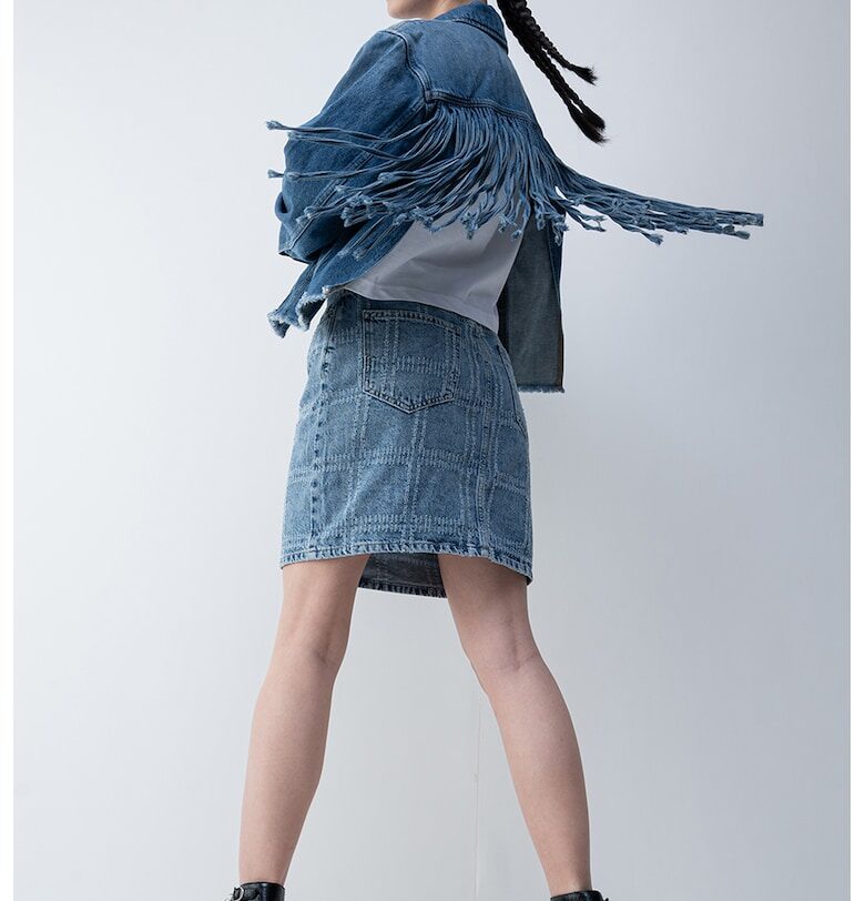 Дънково яке с ресни - Син меланж KARL LAGERFELD JEANS