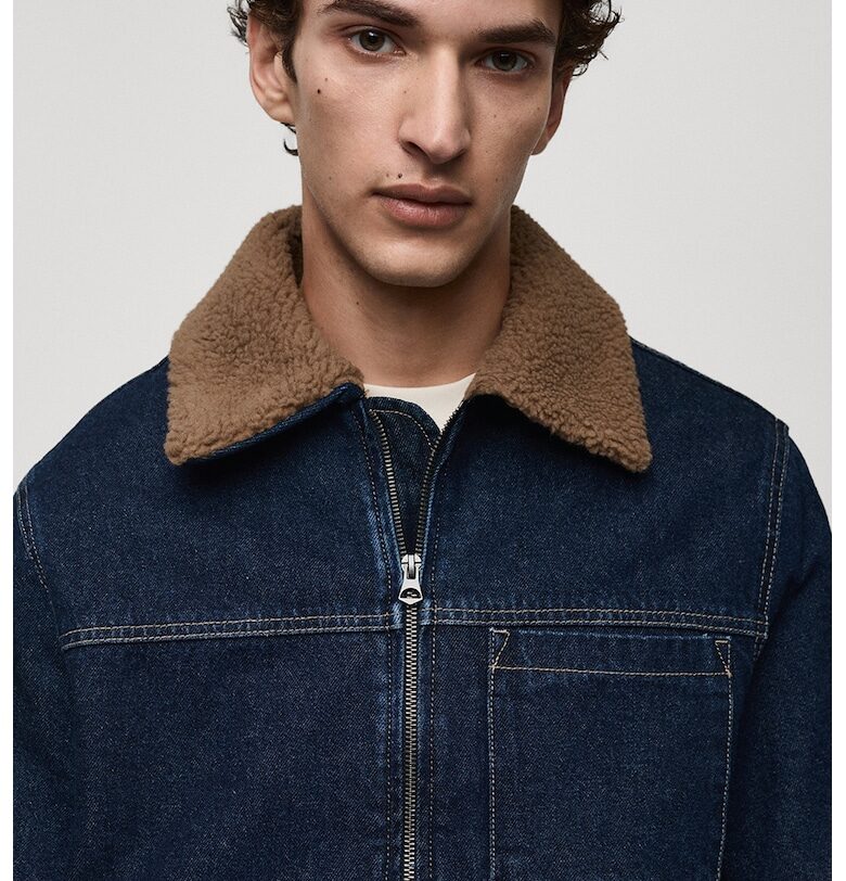 Дънково яке с цип - Тъмносин Mango