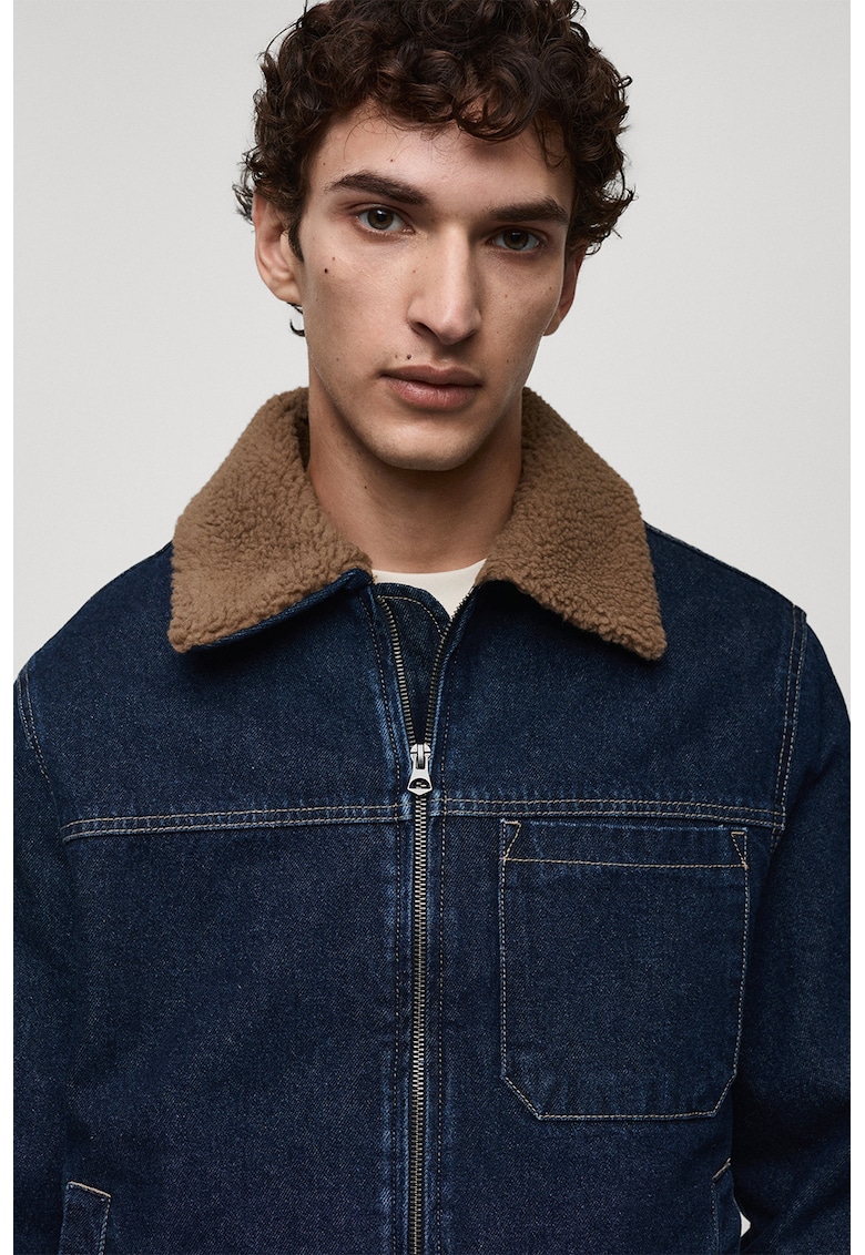 Дънково яке с цип - Тъмносин Mango