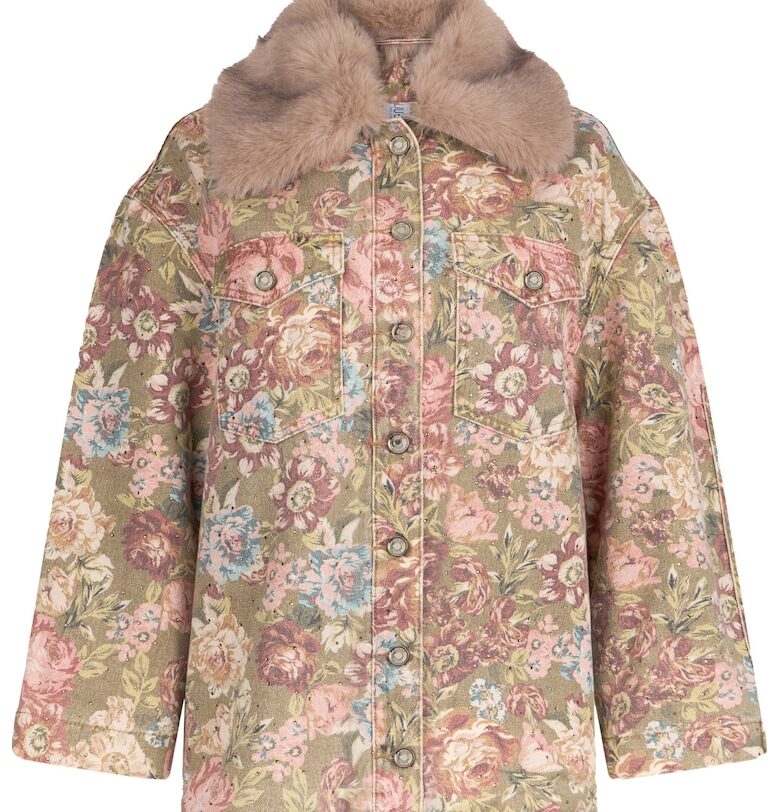 Дънково яке с яка от еко пух - Пастелносин/Светлокафяв/Прашно розово Liu Jo