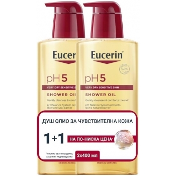 ЕУЦЕРИН pH5 Душ олио за чувствителна кожа 2 х 400 мл. ПРОМО цена