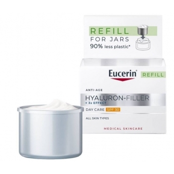 ЕУЦЕРИН ХИАЛУРОН ФИЛЪР дневен крем за всеки тип кожа SPF30 ПЪЛНИТЕЛ 50 мл. цена