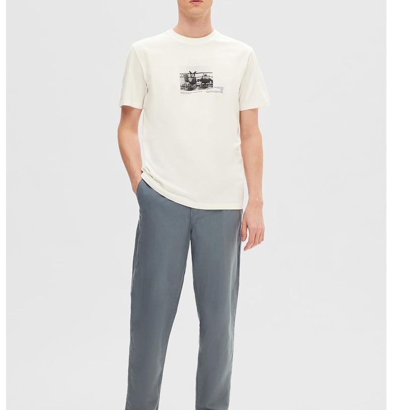 Едноцветен панталон чино - Прашно синьо Selected Homme