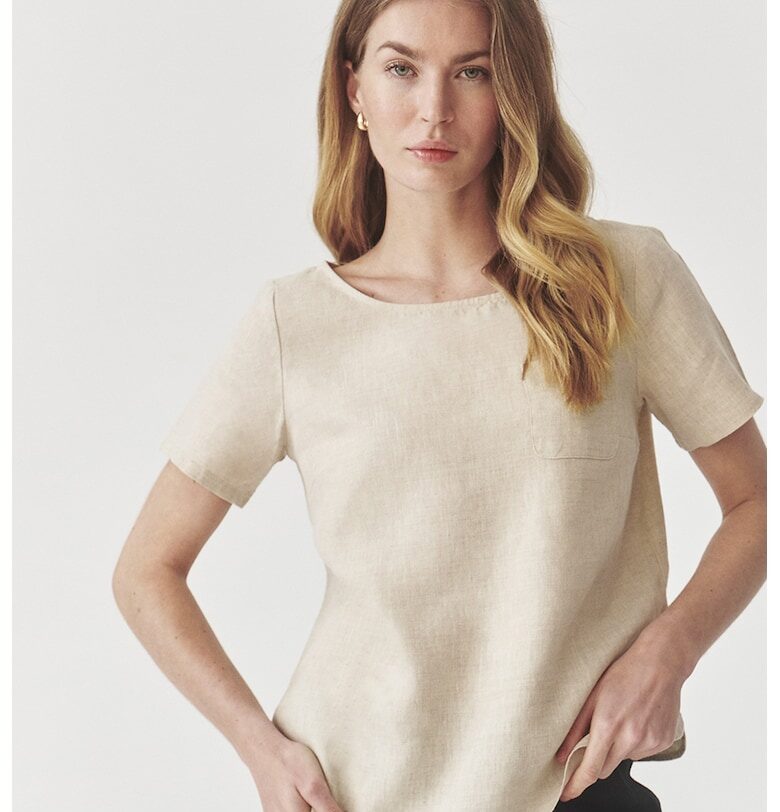 Едноцветна ленена тениска - Бежов Tatuum