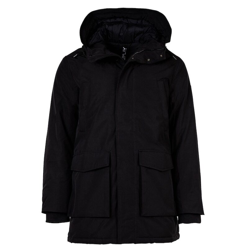 Едноцветна парка с качулка - Черен Replay