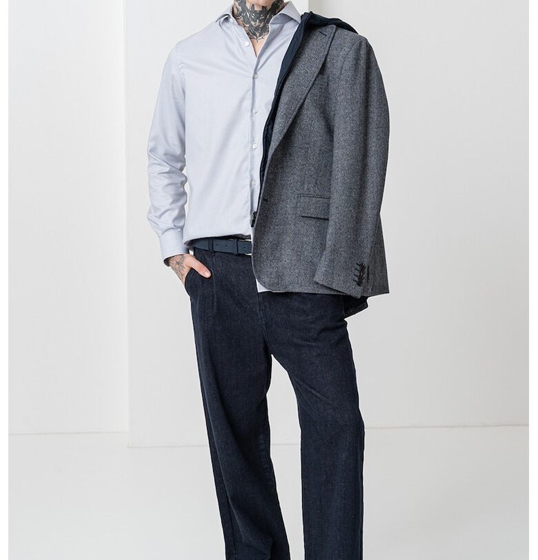 Едноцветна риза с дълги ръкави - Бял/Бледо синьо Pal Zileri