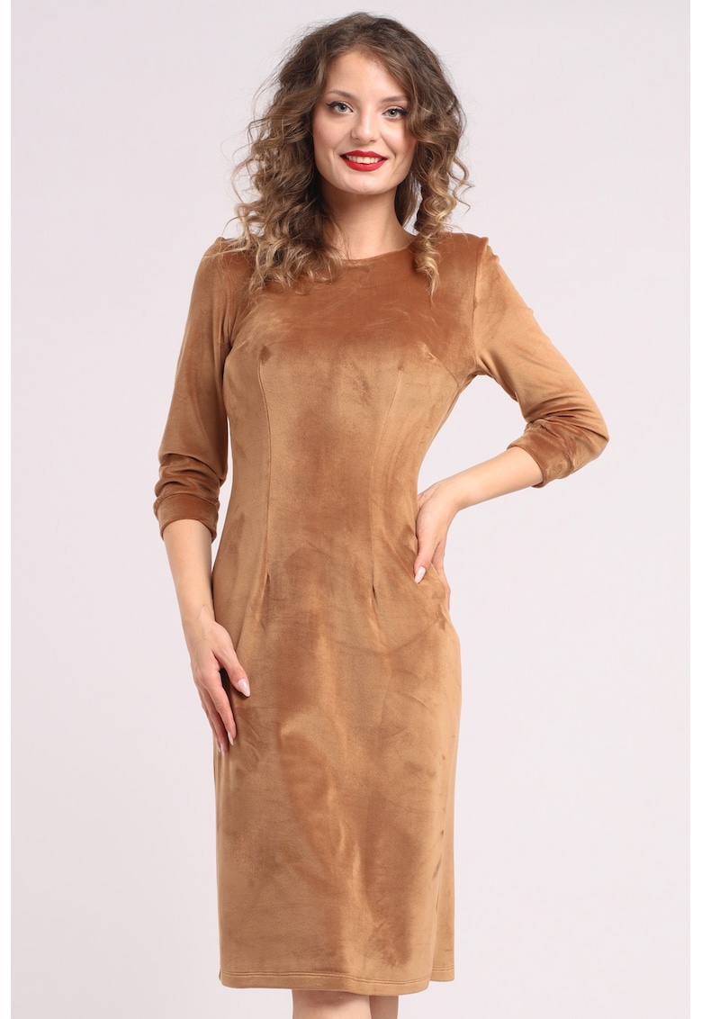 Едноцветна рокля с дълги ръкави - Бежов CAMISSI