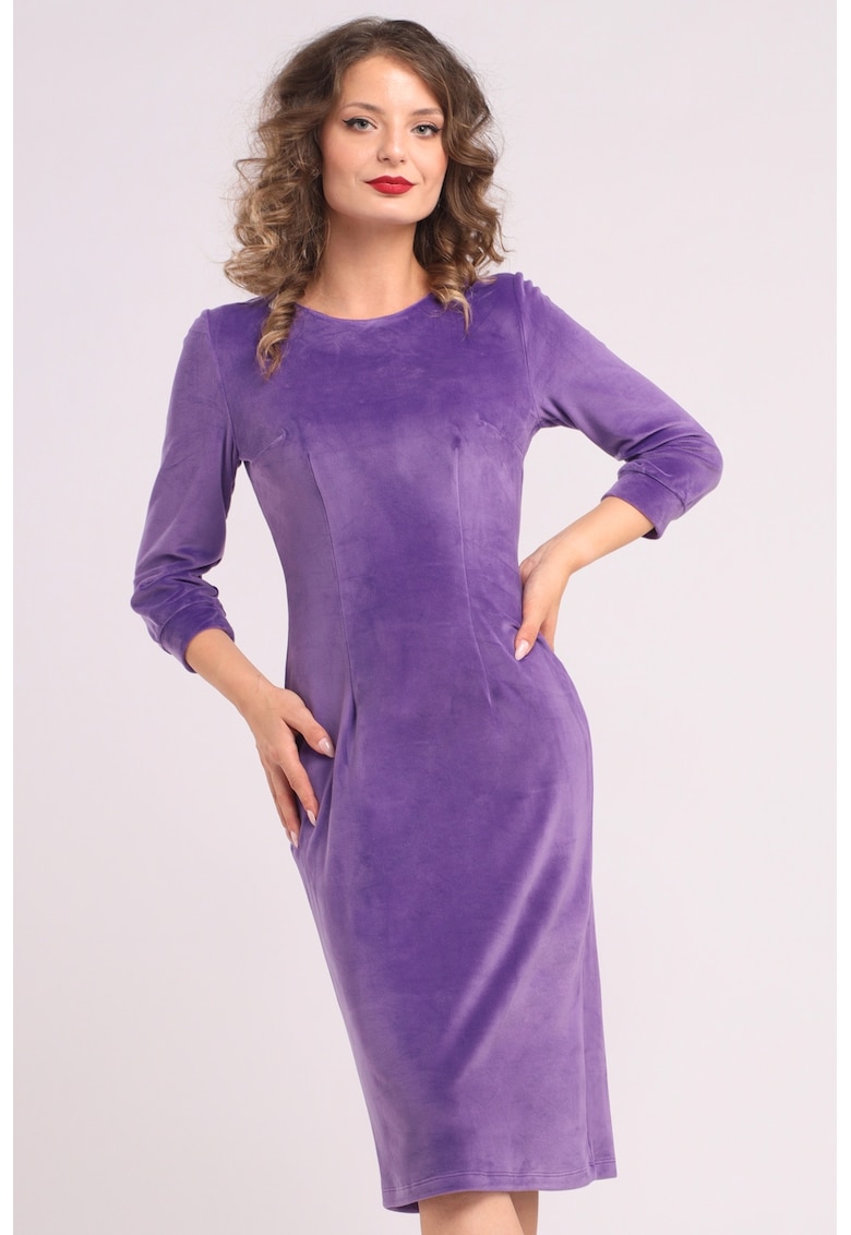 Едноцветна рокля с дълги ръкави - Лилав CAMISSI