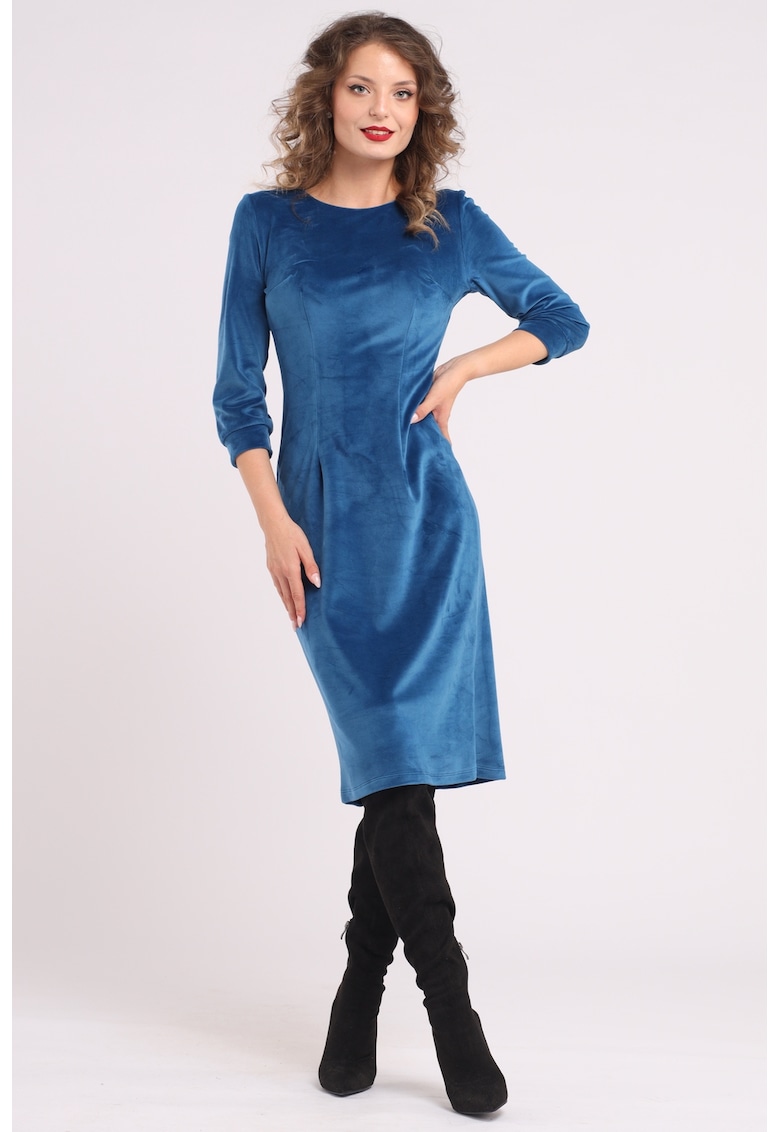 Едноцветна рокля с дълги ръкави - Пастелносин CAMISSI