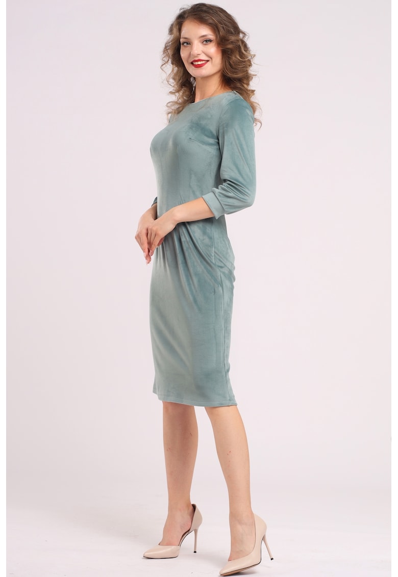 Едноцветна рокля с дълги ръкави - Прашно синьо CAMISSI