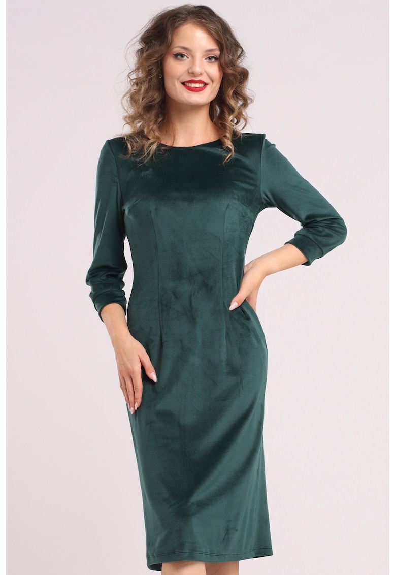 Едноцветна рокля с дълги ръкави - Тъмнозелен CAMISSI