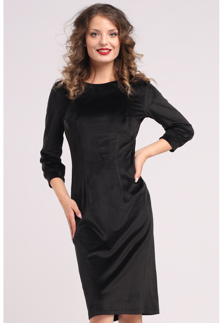 Едноцветна рокля с дълги ръкави - Черен CAMISSI