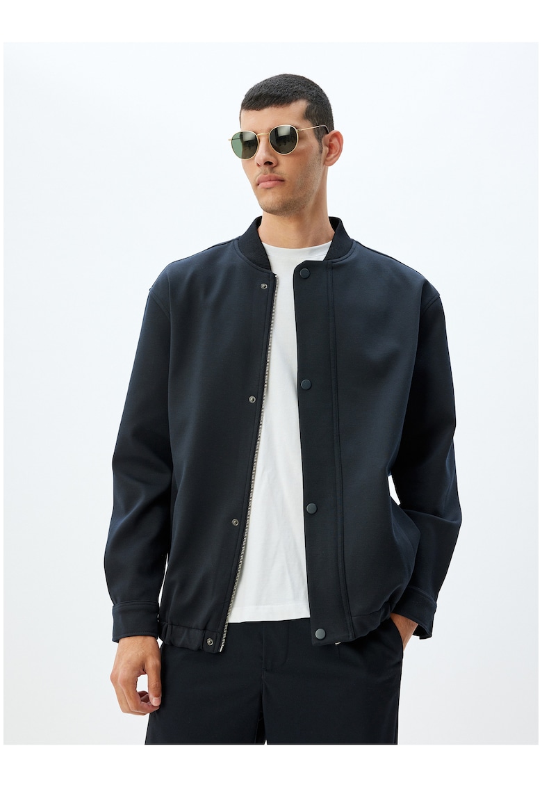 Едноцветно яке с цип - Тъмносин KOTON