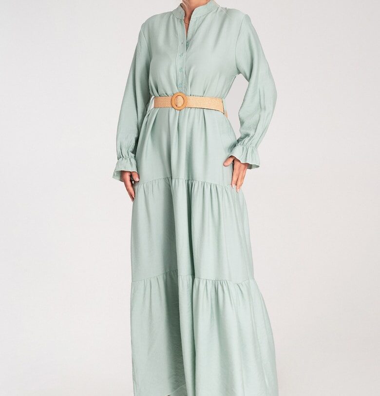 Ежедневна дълга рокля  с волани - ментов цвят - изработена от лек материал - Един размер Figl
