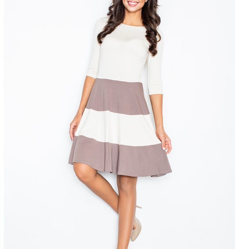 Ежедневна миди рокля  M279 - разкроена - 3/4 ръкави - кафява - 95% вискоза - Figl