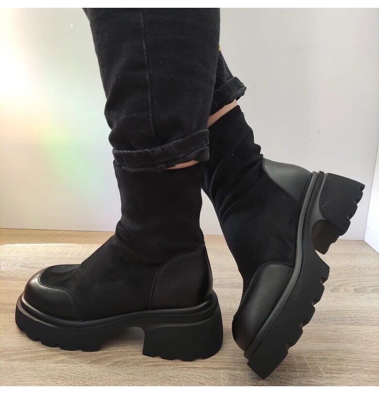 Ежедневни дамски боти  G980-1 черни + велур - Черен FORMAZIONE